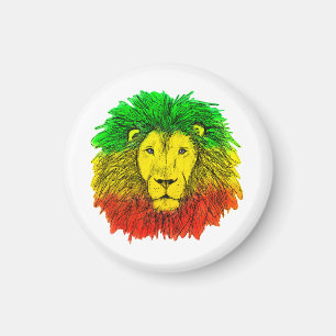 Imán Rasta cabeza de león rojo dibujo verde amarillo Ja