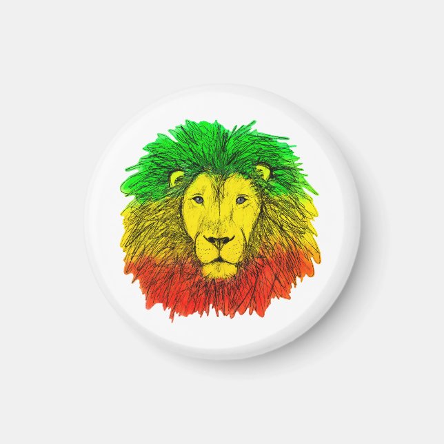 Imán Rasta cabeza de león rojo dibujo verde amarillo Ja (Frente)