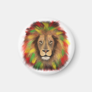 Imán Rasta cabeza de león rojo dibujo verde amarillo Ja