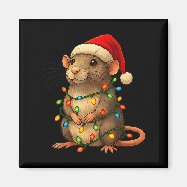 Imán Rat Christmas Pajama Funny Xmas Lights Animals Lov (Frente)