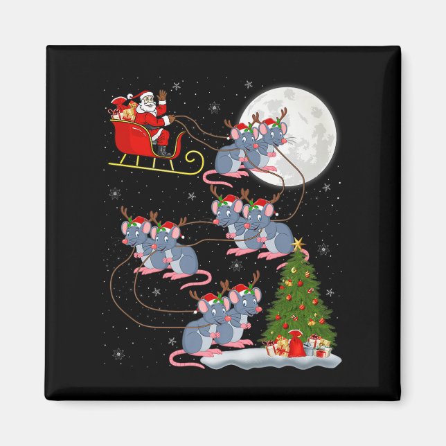 Imán Rat Rodents Santa Sleigh Flying Funny Magical Chri (Frente)