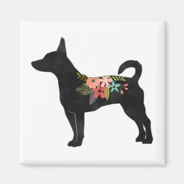 Imán Rat Terrier CN Dog Boho Floral Silhouette (Frente)