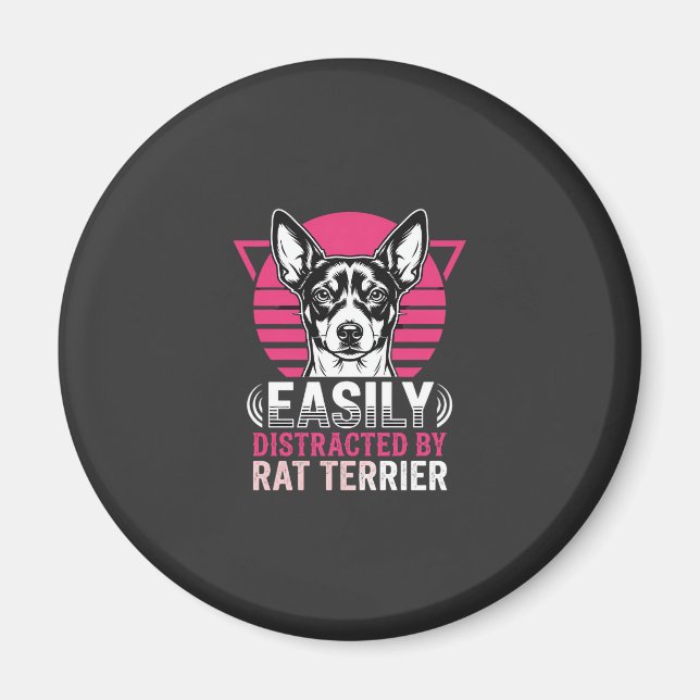 Imán Rat Terrier Fácilmente Distraído Perro Retro (Frente)