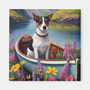 Imán Rat Terrier on a Paddle: Una aventura panorámica