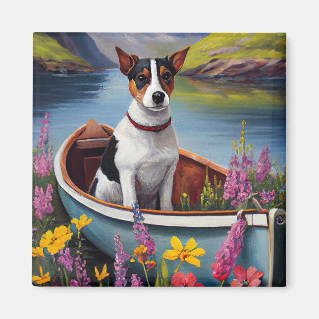 Imán Rat Terrier on a Paddle: Una aventura panorámica (Frente)