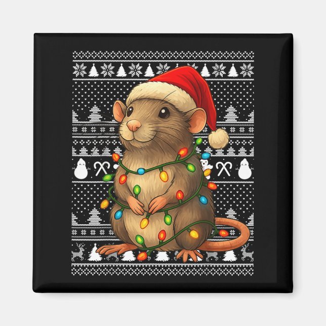Imán Rat Ugly Christmas Santa Costume Family Xmas Women (Frente)