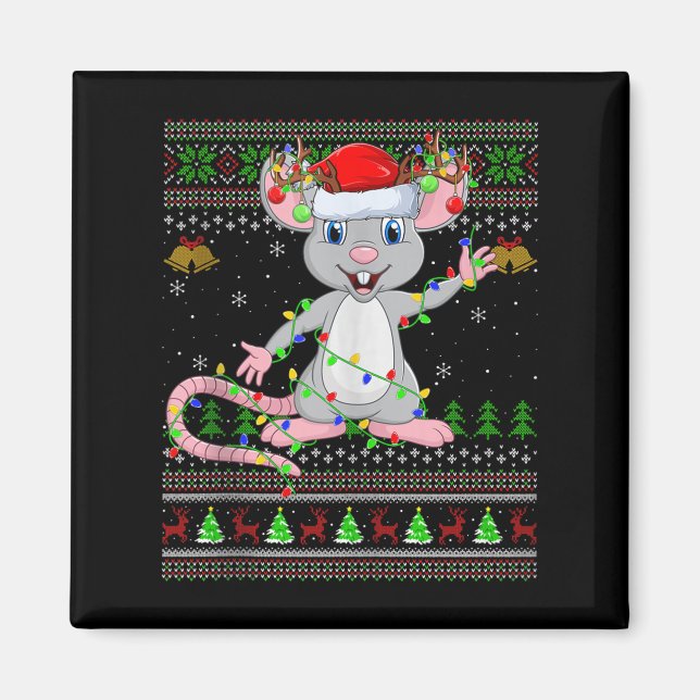 Imán Rat Ugly Christmas Sweaters Holiday Santa Cute Xma (Frente)