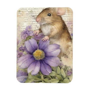 Imán Ratón Adorable Watercolor Vintage Spring