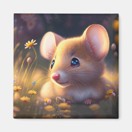 Imán Ratón bonito en un prado de flores
