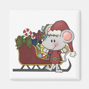Imán Ratón de Santa con el trineo