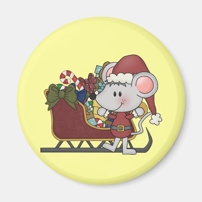 Imán Ratón de Santa con el trineo (Frente)