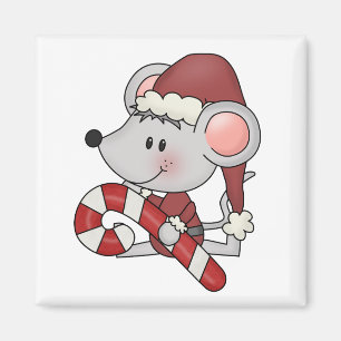 Imán Ratón del navidad con el bastón de caramelo