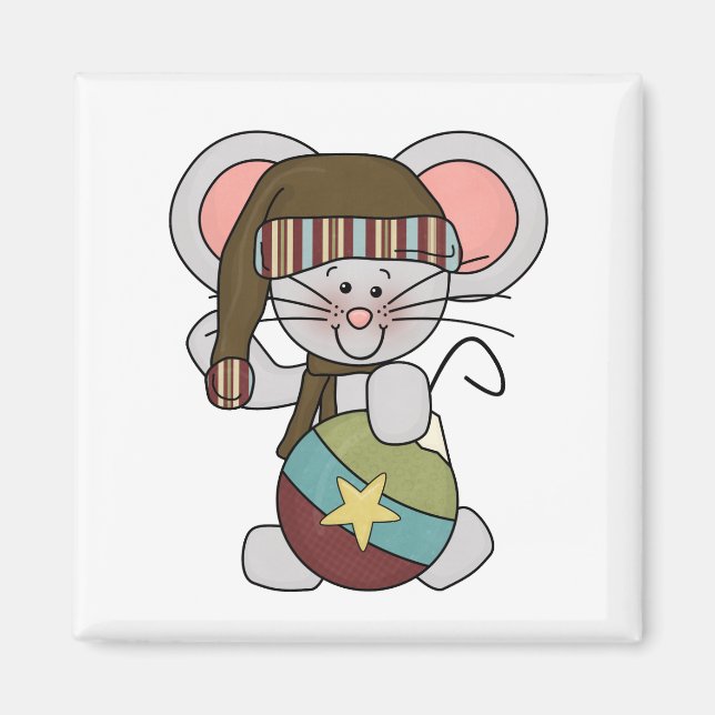 Imán Ratón del navidad con el ornamento (Frente)