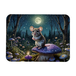 Imán Ratón lindo en hongos a la luz de la luna