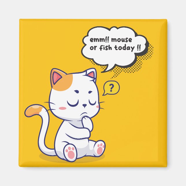 Imán ¿Ratón o pescado? - mascota gracioso - Gato de pen (Frente)