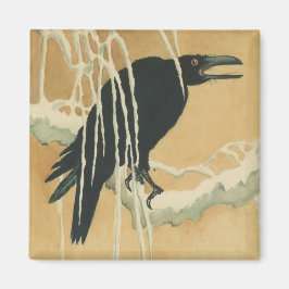 Imán Raven en un ilustracion de invierno vintage con ra