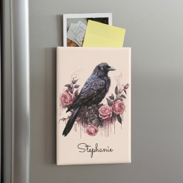 Imán Raven Rose Name Magnet - Pink & Black Art