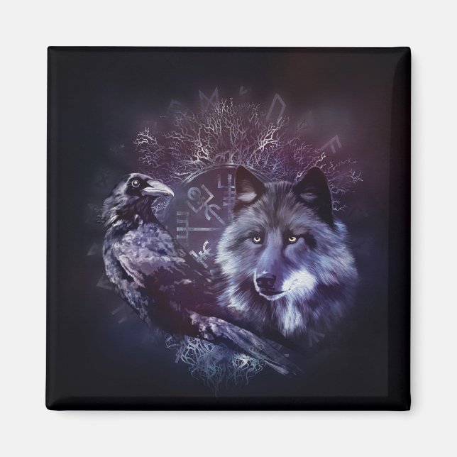 Imán Raven y Wolf - Vegvisir y árbol de la vida (Frente)