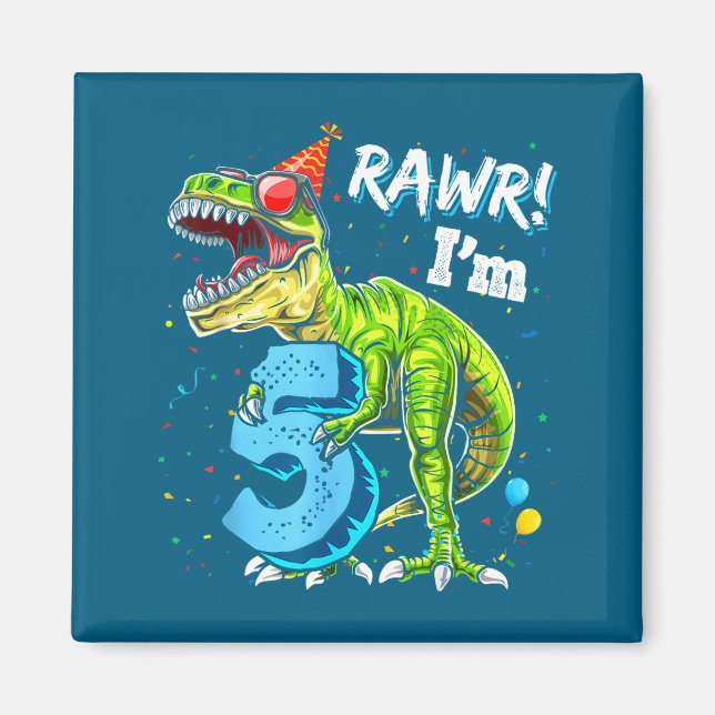 Imán Rawr I'm 5 5th Birthday T Rex Dinosaur Funny Party (Frente)