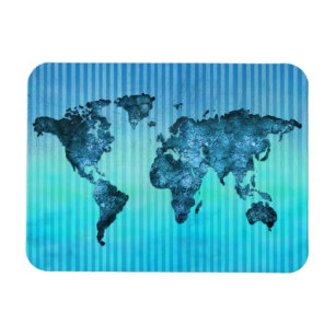 Imán Rayas azules de neón del mapa del mundo el