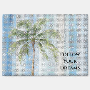Imán Rayas Blancas Azules Palma Tropical Brillante 