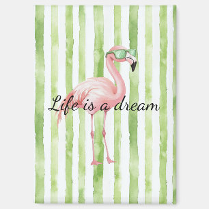 Imán Rayas blancas verdes Flamingo rosa