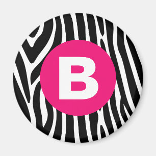 Imán Rayas Clásicas de Cebra Monograma Rosa Brillante