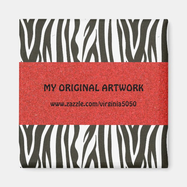 Imán Rayas de cebra en blanco y negro con franja roja (Frente)