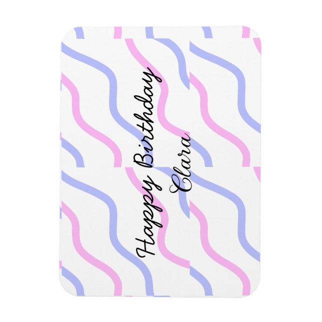 Imán Rayas moradas rosadas feliz cumpleaños añadir nomb (Vertical)