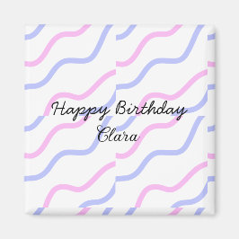 Imán Rayas moradas rosadas feliz cumpleaños añadir nomb