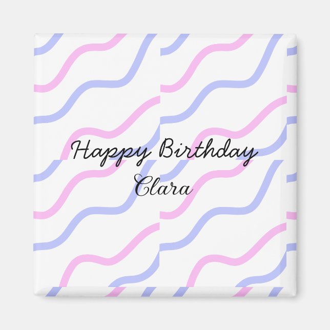 Imán Rayas moradas rosadas feliz cumpleaños añadir nomb (Frente)