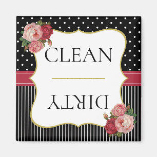 Imán Rayas negras vintage puntos rojo floral lavavajill