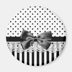Imán Rayas Victorianas Blancas Y Negras Con Bow