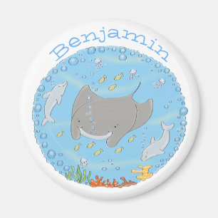Imán Rayos de manta y delfines personalizado ilustracio