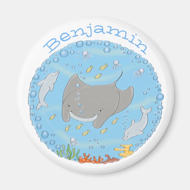 Imán Rayos de manta y delfines personalizado ilustracio (Frente)