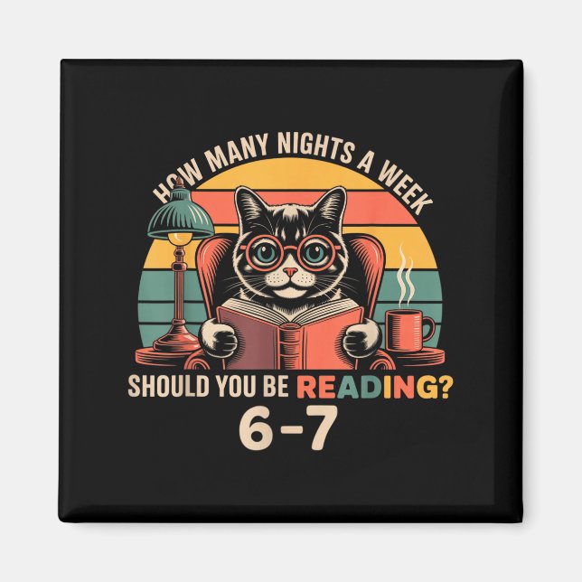 Imán Reading 67 Meme Englieacher In Funny 67 Retro Cat  (Frente)