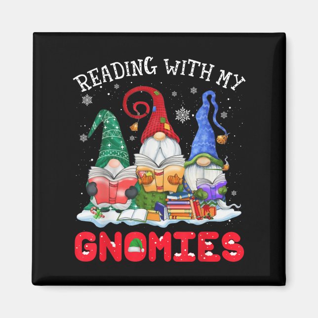 Imán Reading With My Gnomies Christmas Funny Gnomes Rea (Frente)