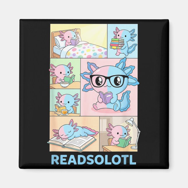 Imán Readsolotl kawaii axolotl amante de los libros div (Frente)