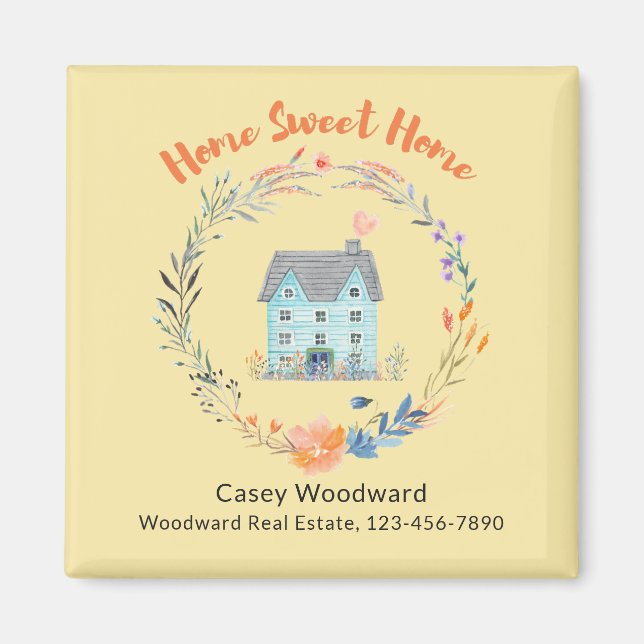 Imán Real Estate Agent Hogar Sweet Home Cute Watercolor (Frente)