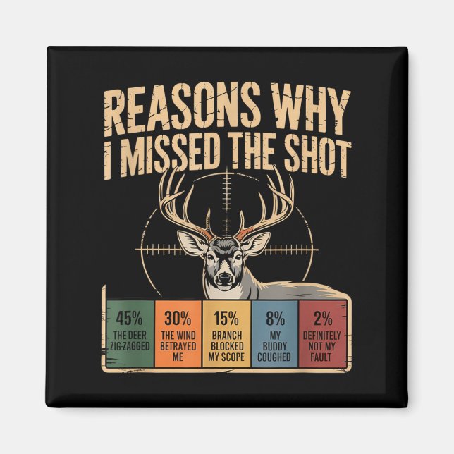Imán Reasons Why I Missed The Shot Funny Deer Hunting E (Frente)