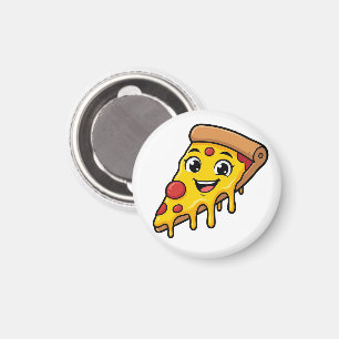 Imán Rebanada de pizza divertida y feliz con queso elás