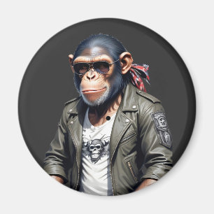 Imán Rebelde de motociclista chimpancé en la chaqueta d