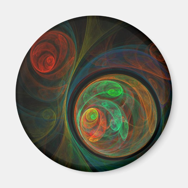 Imán Reborn Green Abstract Art Round Magnet (Frente)