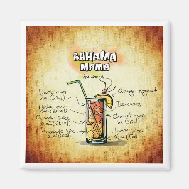 Imán Receta Bahama Mama Cocktail (Frente)