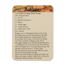 Receta de Baklava Fridge Magnet Holiday Baking