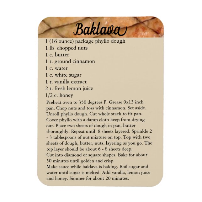 Imán Receta de Baklava Fridge Magnet Holiday Baking (Vertical)