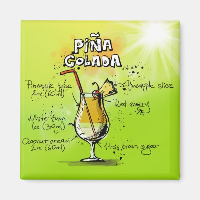 Imán Receta de Cocktails de Pina Colada (Frente)