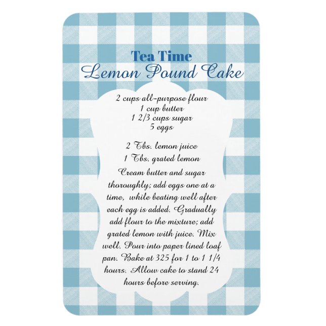 Imán Receta de pastel de libra de limón a cuadros azule (Vertical)