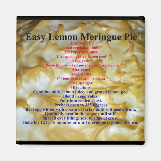 Imán Receta de Pie de Meringue Lemon (Frente)