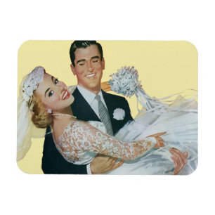 Imán Recién casados de boda vintage, novia y novio feli